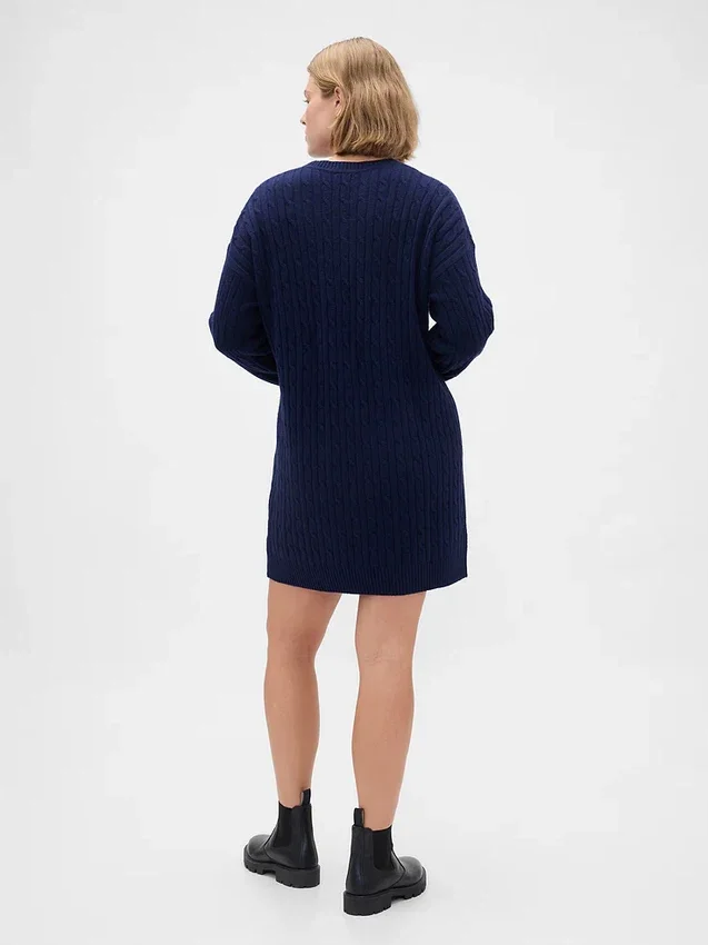 Cashsoft Cable-Knit Mini Sweater Dress