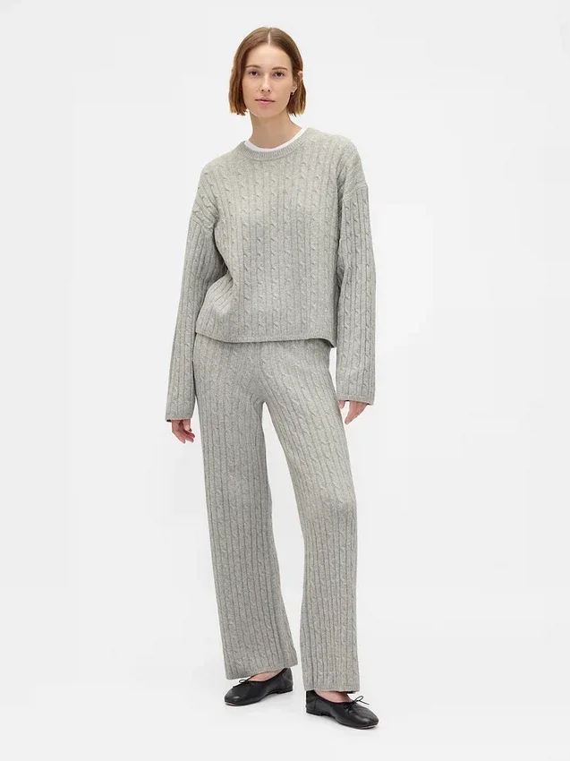 Cashsoft Cable-Knit Sweater Pants