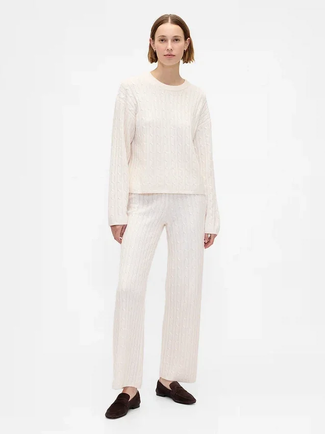 Cashsoft Cable-Knit Sweater Pants
