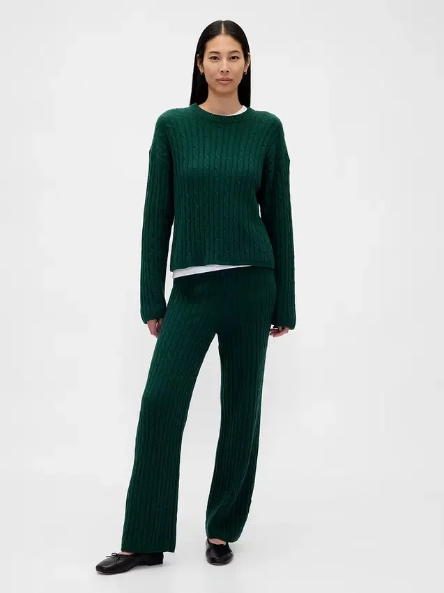Cashsoft Cable-Knit Sweater Pants