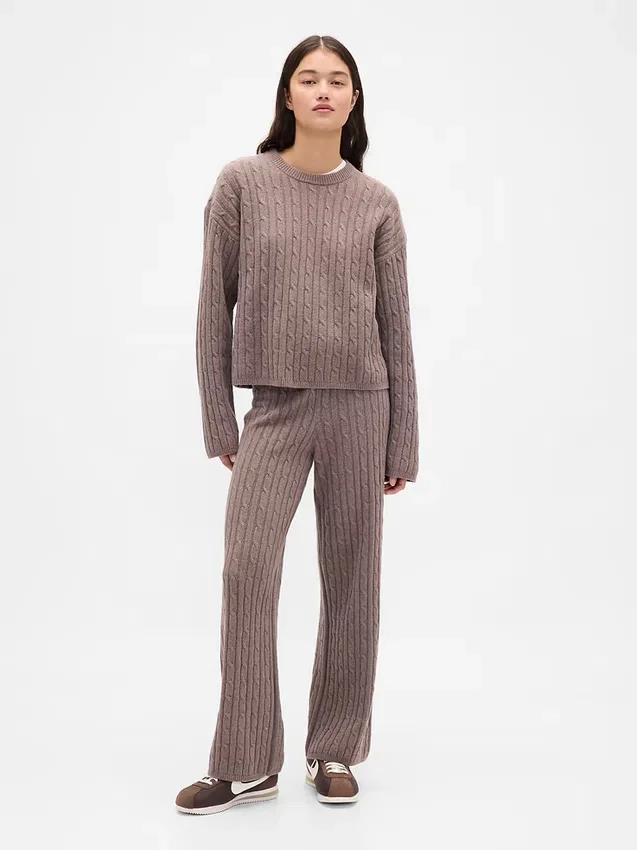 Cashsoft Cable-Knit Sweater Pants