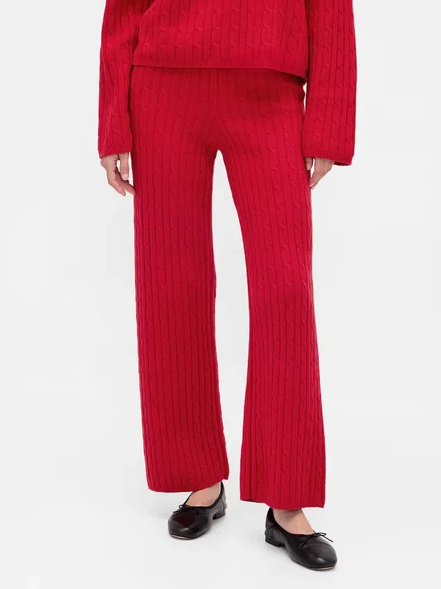 Cashsoft Cable-Knit Sweater Pants