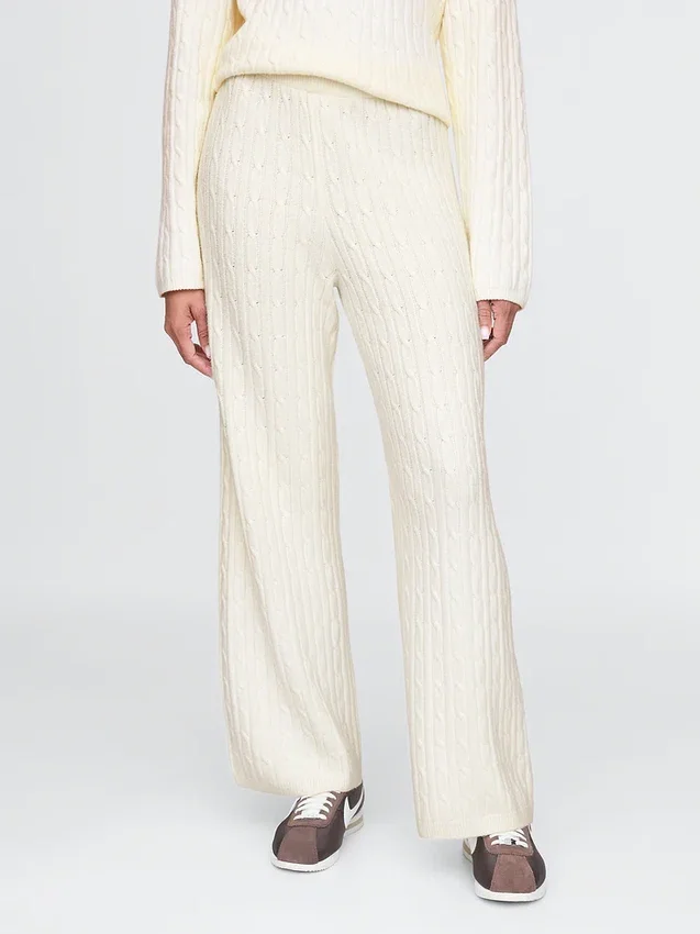 Cashsoft Cable-Knit Sweater Pants