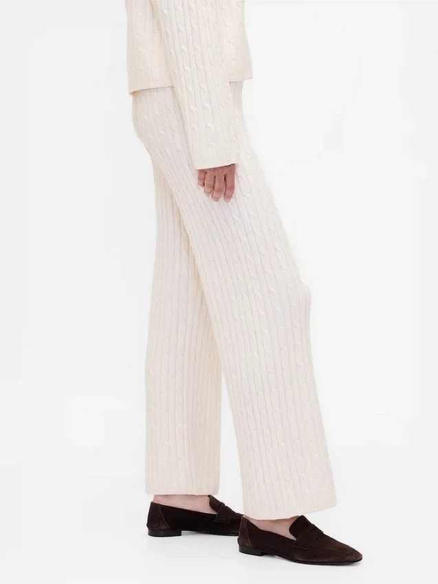 Cashsoft Cable-Knit Sweater Pants
