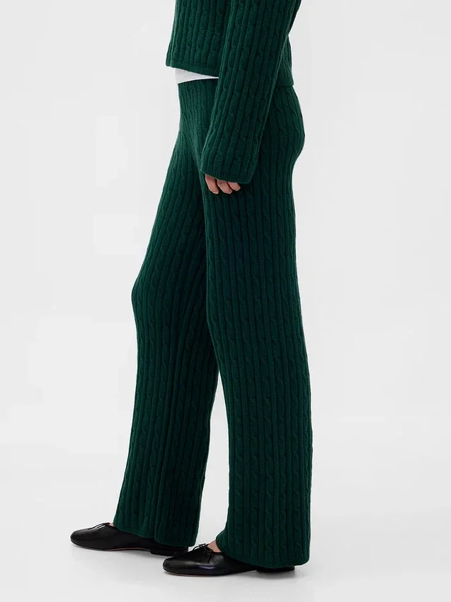 Cashsoft Cable-Knit Sweater Pants