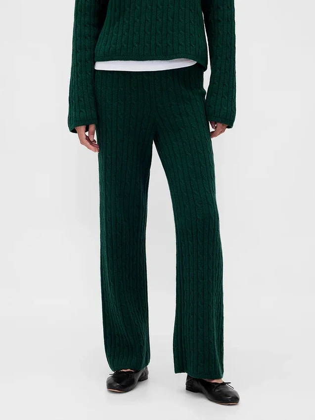 Cashsoft Cable-Knit Sweater Pants