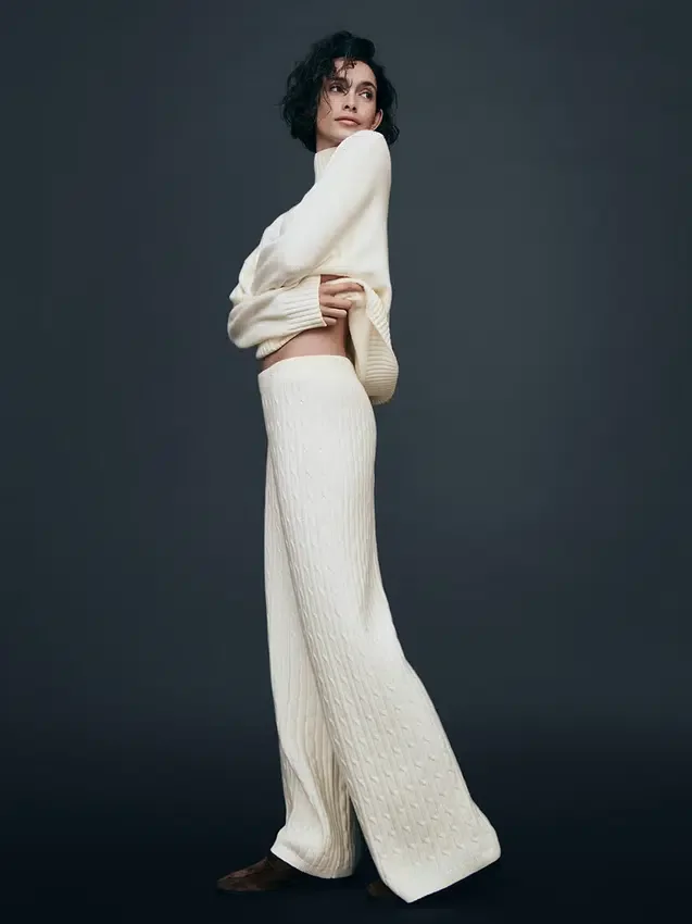 Cashsoft Cable-Knit Sweater Pants