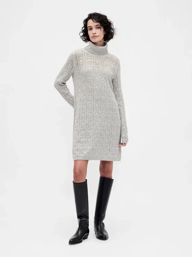 Cashsoft Pointelle Turtleneck Sweater Dress
