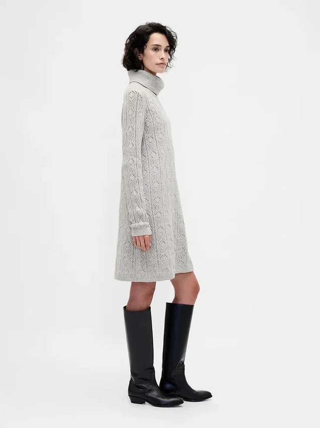 Cashsoft Pointelle Turtleneck Sweater Dress
