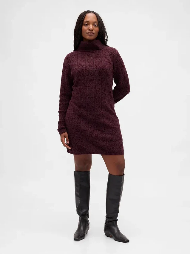 Cashsoft Pointelle Turtleneck Sweater Dress