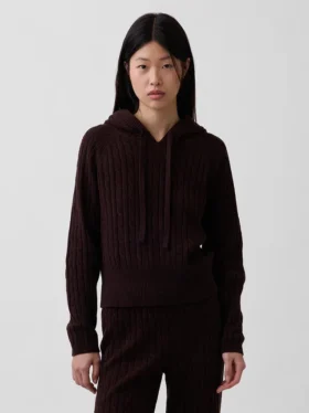 Cashsoft Relaxed Cable-Knit Hoodie