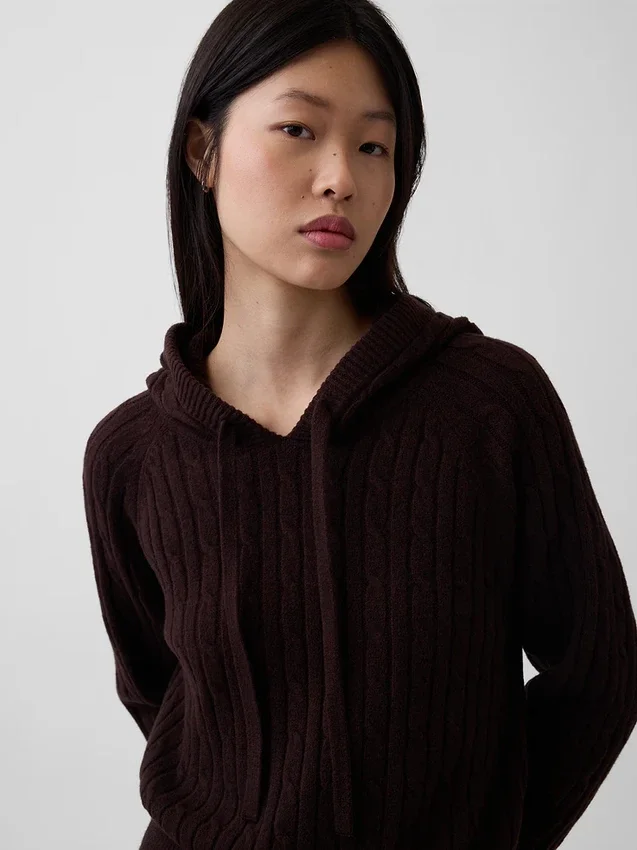 Cashsoft Relaxed Cable-Knit Hoodie