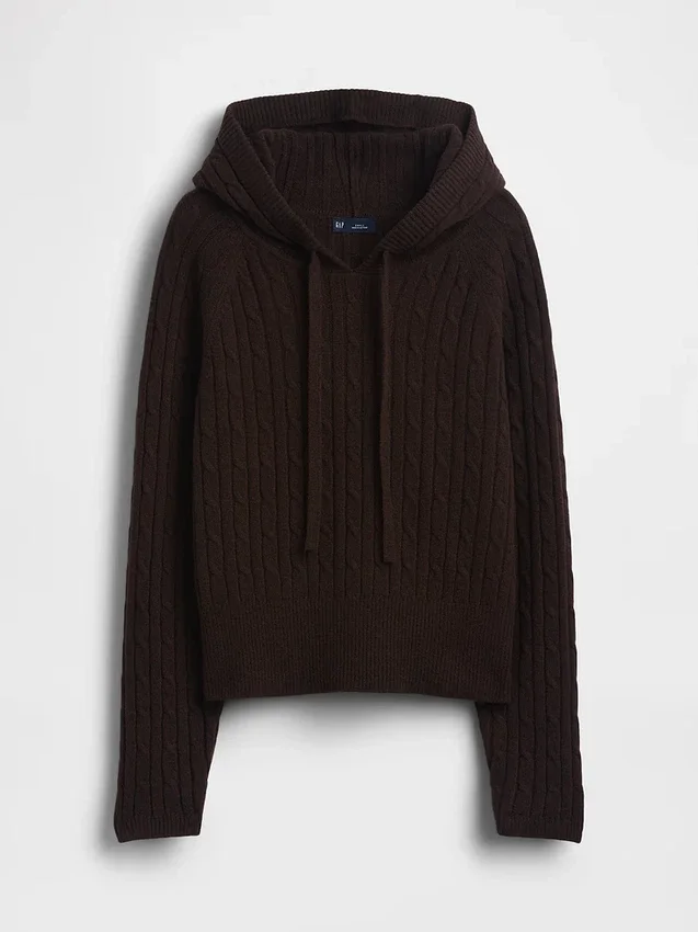 Cashsoft Relaxed Cable-Knit Hoodie