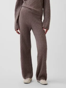 Cashsoft Relaxed Cable-Knit Sweater Pants