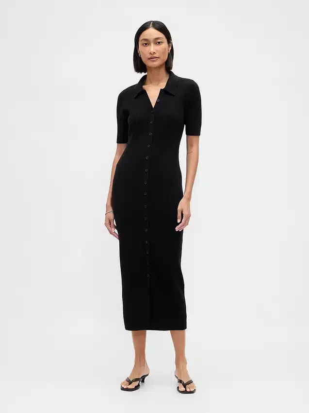 Cashsoft Rib Collared Midi Cardigan Dress
