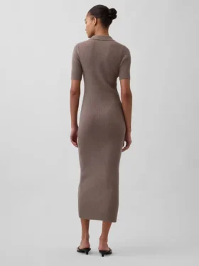 Cashsoft Rib Collared Midi Cardigan Dress