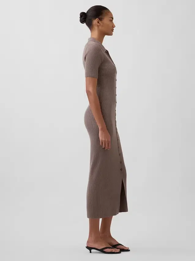 Cashsoft Rib Collared Midi Cardigan Dress