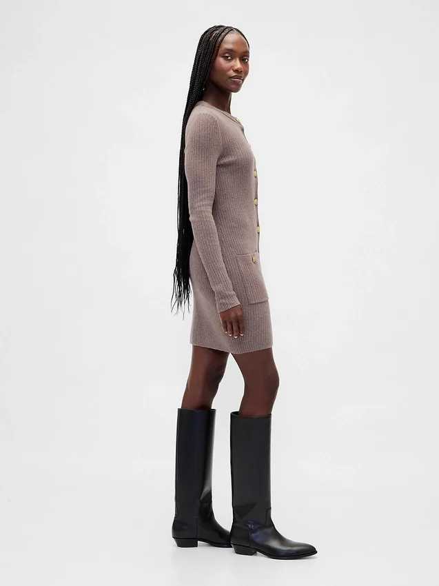 Cashsoft Rib Pocket Mini Sweater Dress
