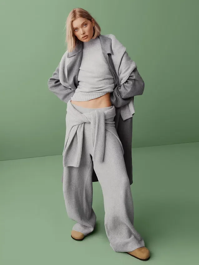 Cashsoft Shaker-Stitch Sweater Pants