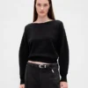 Cashsoft Stretch Lantern-Sleeve Crop Sweater