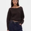 Cashsoft Stretch Lantern-Sleeve Crop Sweater