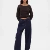 Cashsoft Stretch Lantern-Sleeve Crop Sweater