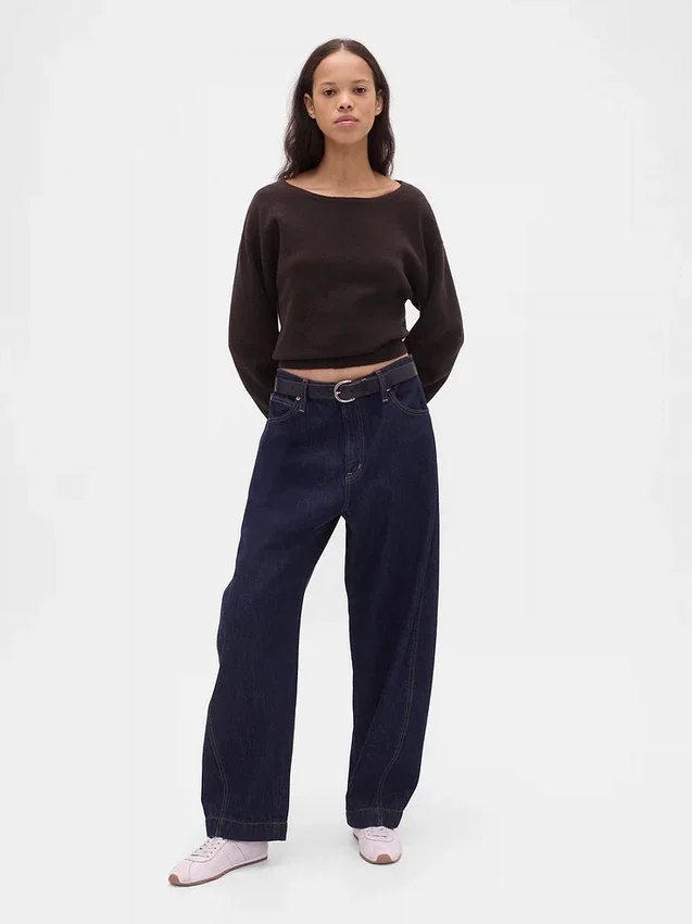 Cashsoft Stretch Lantern-Sleeve Crop Sweater