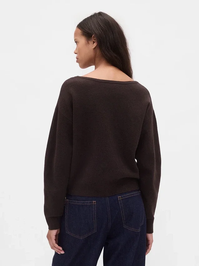 Cashsoft Stretch Lantern-Sleeve Crop Sweater