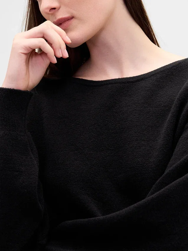 Cashsoft Stretch Lantern-Sleeve Crop Sweater