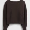 Cashsoft Stretch Lantern-Sleeve Crop Sweater