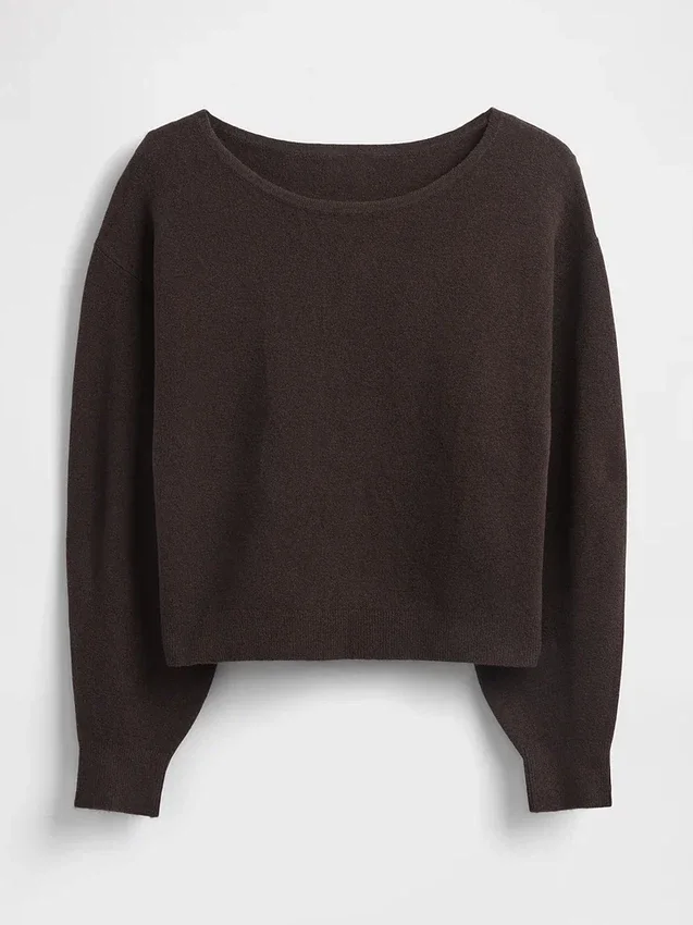 Cashsoft Stretch Lantern-Sleeve Crop Sweater