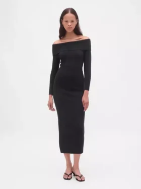 Cashsoft Stretch Off-Shoulder Midi Sweater Dress