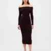 Cashsoft Stretch Off-Shoulder Midi Sweater Dress