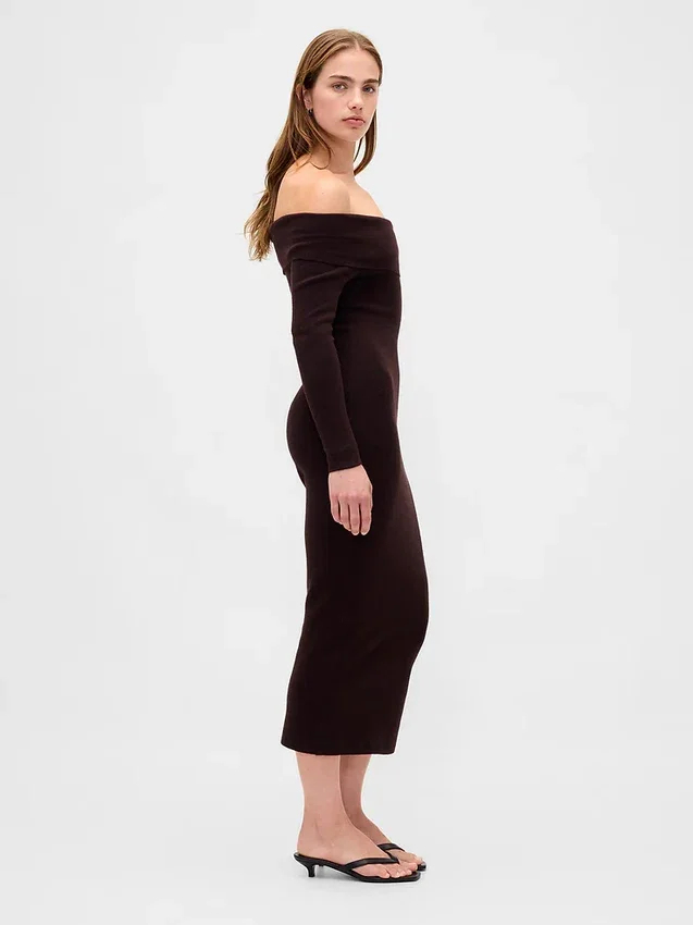 Cashsoft Stretch Off-Shoulder Midi Sweater Dress
