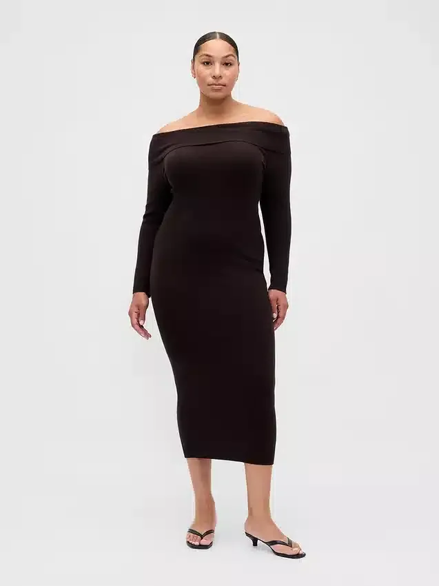 Cashsoft Stretch Off-Shoulder Midi Sweater Dress