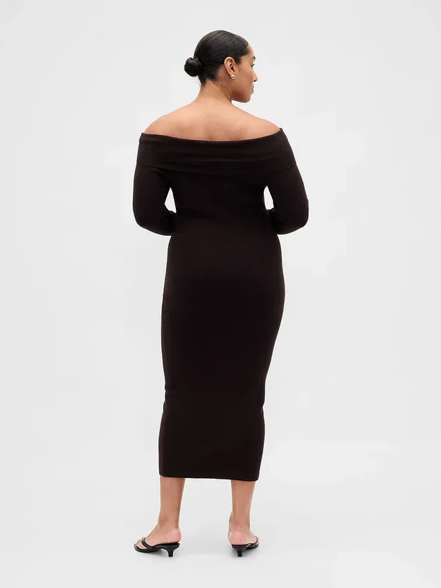 Cashsoft Stretch Off-Shoulder Midi Sweater Dress