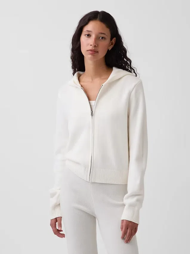 Cashsoft Sweater Crop Zip Hoodie