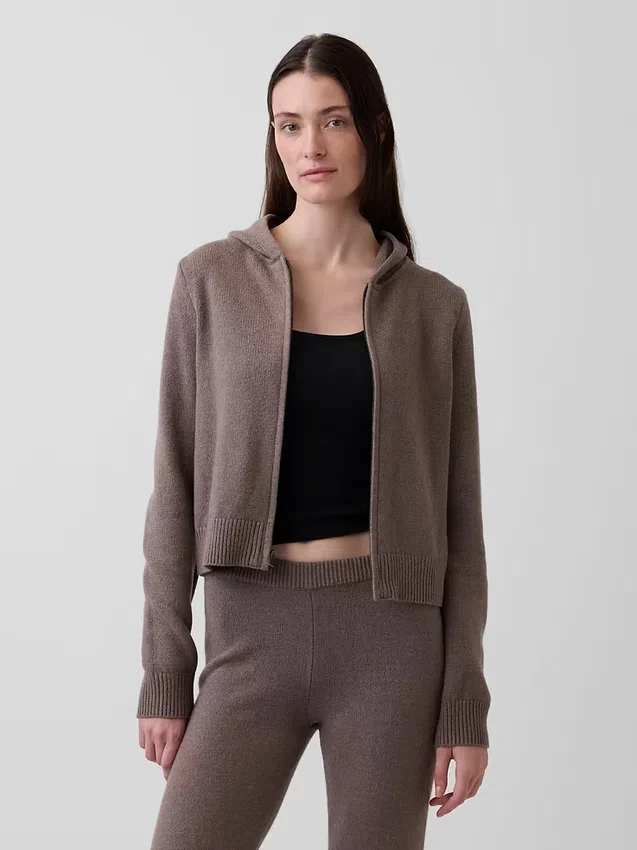 Cashsoft Sweater Crop Zip Hoodie