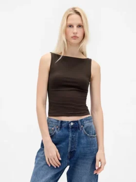 Closeknit Jersey Boatneck Crop Tank Top