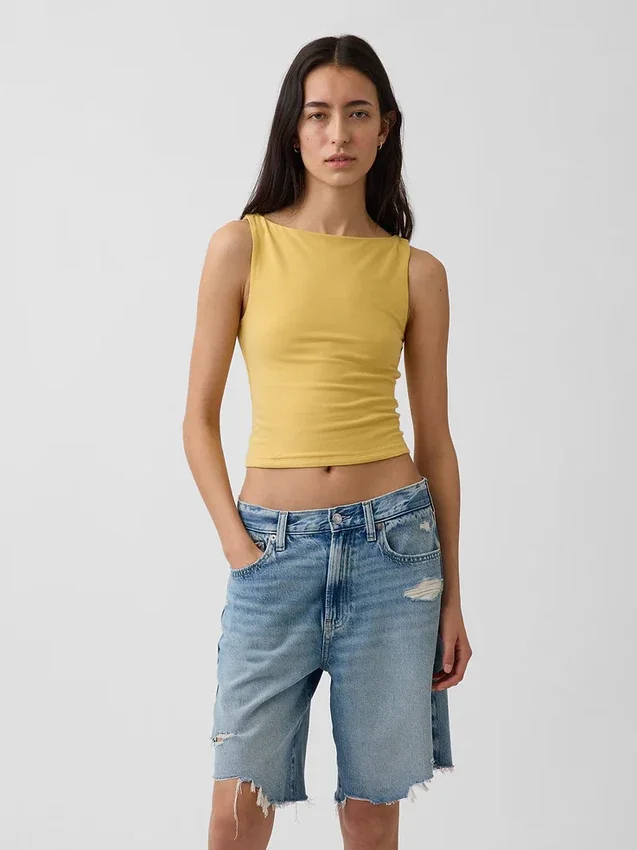 Closeknit Jersey Boatneck Crop Tank Top