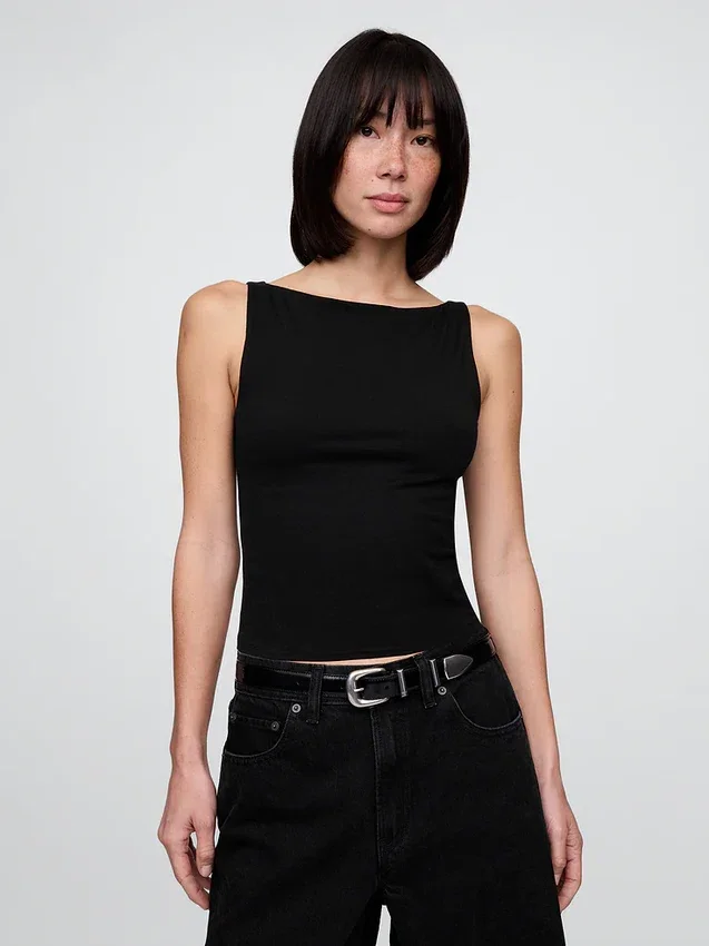 Closeknit Jersey Boatneck Crop Tank Top