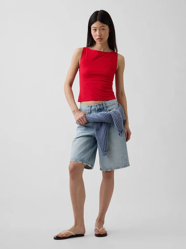 Closeknit Jersey Boatneck Crop Tank Top