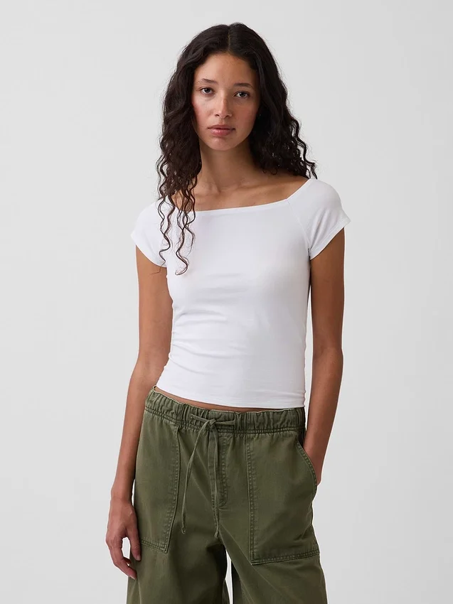 Closeknit Jersey Off-Shoulder Crop T-Shirt