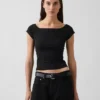 Closeknit Jersey Off-Shoulder Crop T-Shirt
