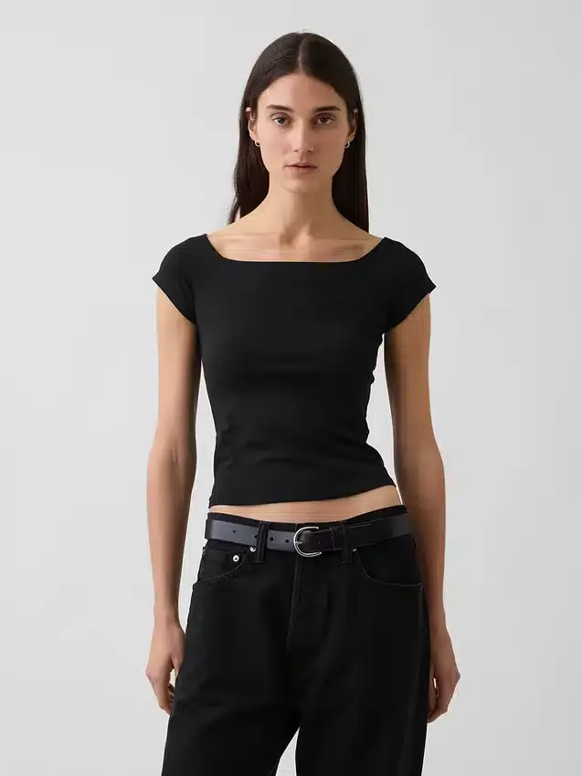 Closeknit Jersey Off-Shoulder Crop T-Shirt