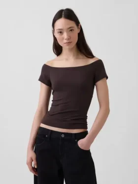 Closeknit Jersey Off-Shoulder Crop T-Shirt