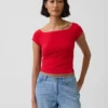 Closeknit Jersey Off-Shoulder Crop T-Shirt