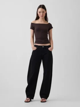 Closeknit Jersey Off-Shoulder Crop T-Shirt