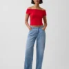 Closeknit Jersey Off-Shoulder Crop T-Shirt