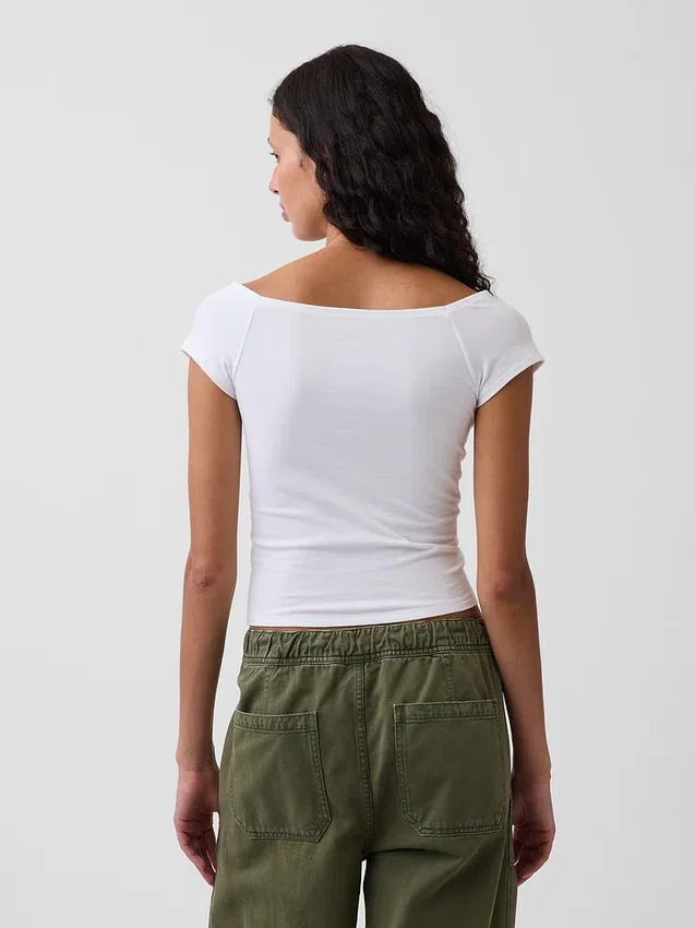 Closeknit Jersey Off-Shoulder Crop T-Shirt